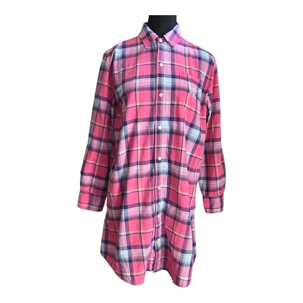 Ralph Lauren Pink Plaid Button Down Shirt Wirh Monogrammed Pocket Size Small